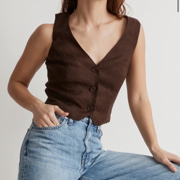 Madewell 100% Linen Katrina Crop Vest Top Size 10 - Picture 3 of 11